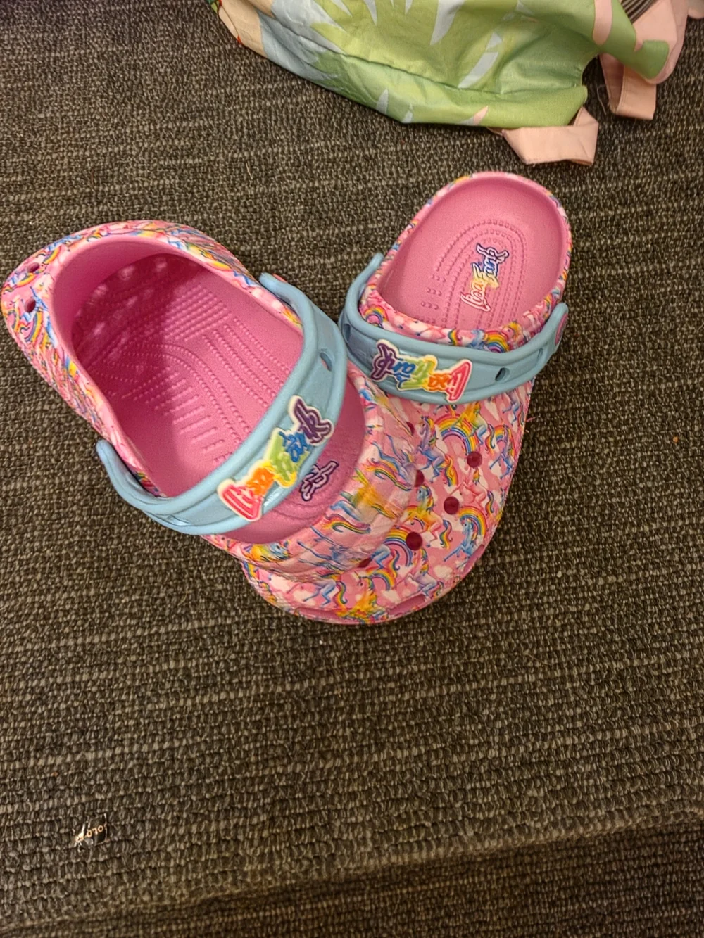 Kids Pink Unicorn Clog Sandals with Blue Strap